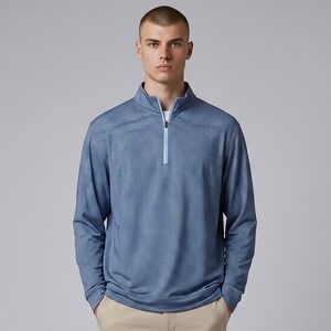 Peter Millar Perth Performance Sweater Men XL Blue Houndstooth 1/4 Zip Pullover